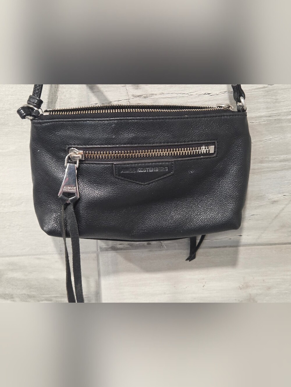 Aimee Kestenberg Black Pebbled Leather Crossbody Shoulder Bag Purse